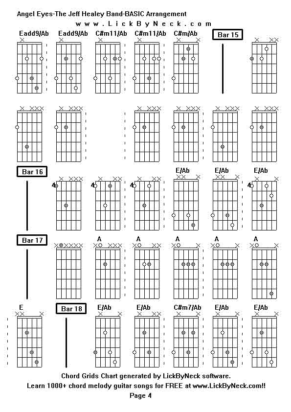 Chord Grids Chart of chord melody fingerstyle guitar song-Angel Eyes-The Jeff Healey Band-BASIC Arrangement,generated by LickByNeck software.